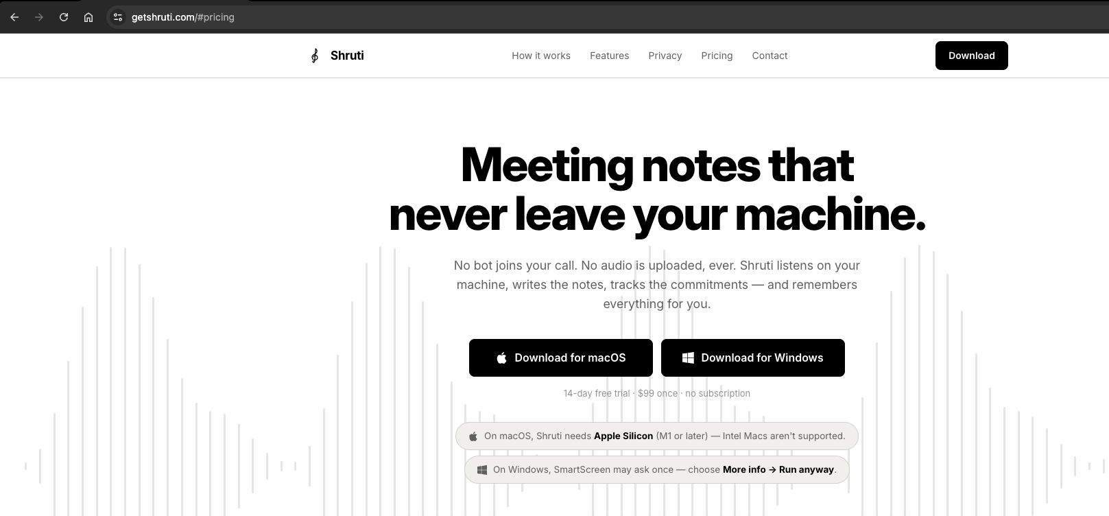 Download for macOS button on getshruti.com